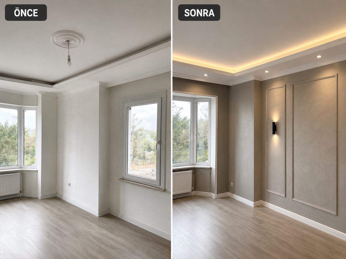 Özdere iç cephe boya öncesi ve sonrası
